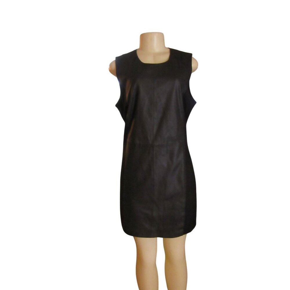 NWT Vintage SAS Sportswear Black Leather Sleeveless Sheath Dress Sz 8